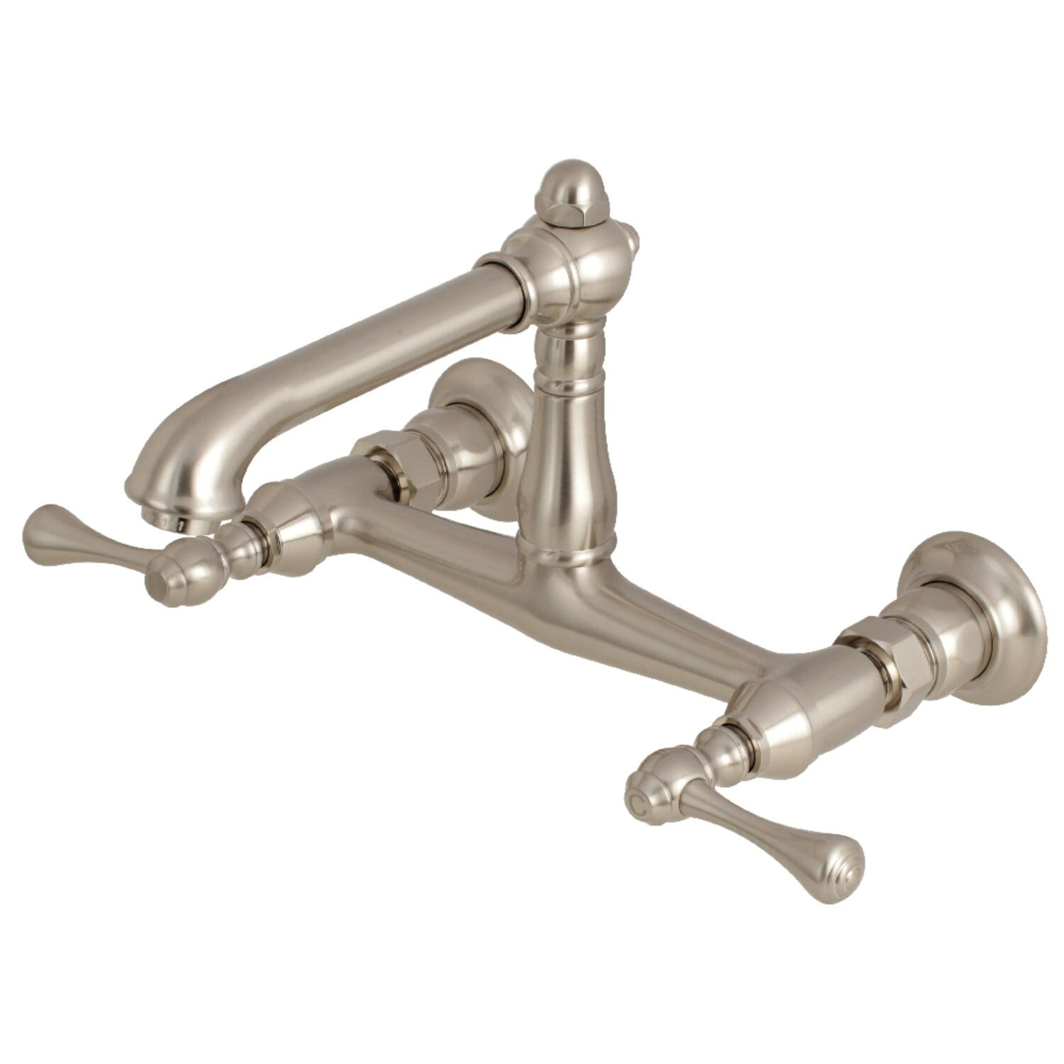 Kingston Brass  English Country Two-Handle 2-Hole Wall Mount Bathroom Faucet Brushed Nickel Brushed
