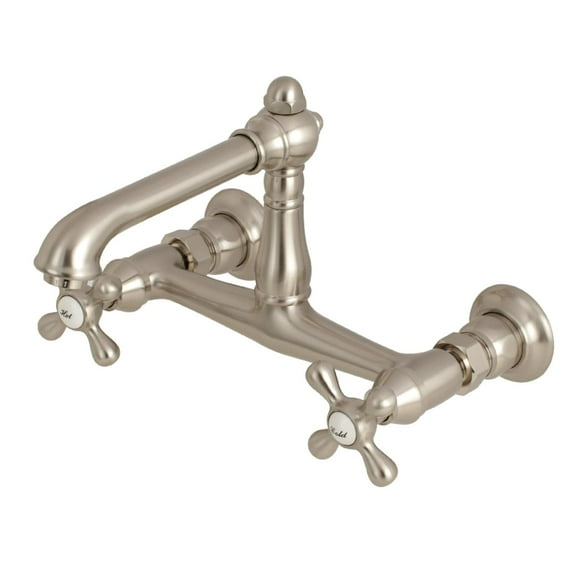 Kingston Brass  English Country Two-Handle 2-Hole Wall Mount Bathroom Faucet Brushed Nickel Brushed