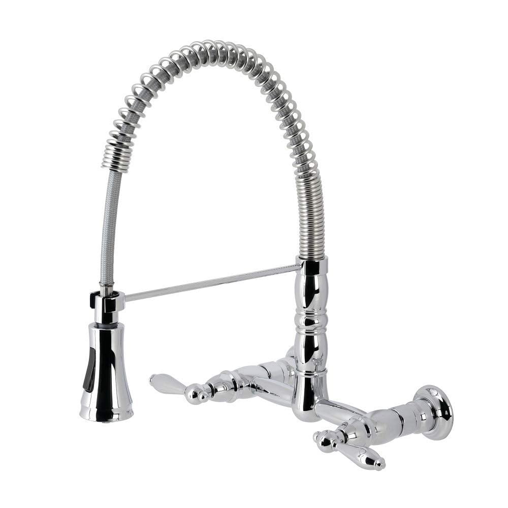 Kingston Brass GS1241AL Kingston Brass Heritage Double-Handle 2-Hole Wall-Mount Pre-Rinse Bridge Kitchen Faucet