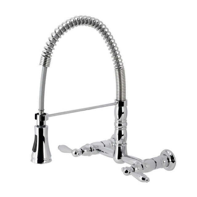 Kingston Brass GS1241AL Kingston Brass Heritage Double-Handle 2-Hole Wall-Mount Pre-Rinse Bridge Kitchen Faucet