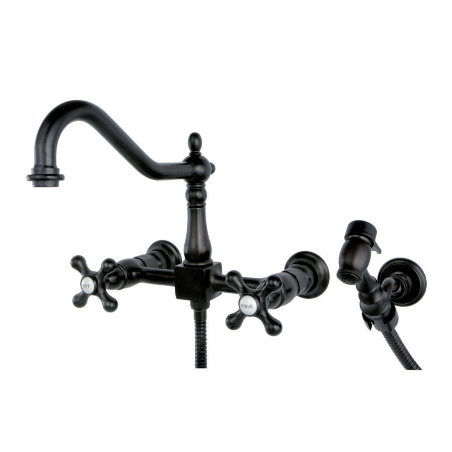 Kingston Brass Heritage Double-Handle Wall-Mount Bridge Kitchen Faucet