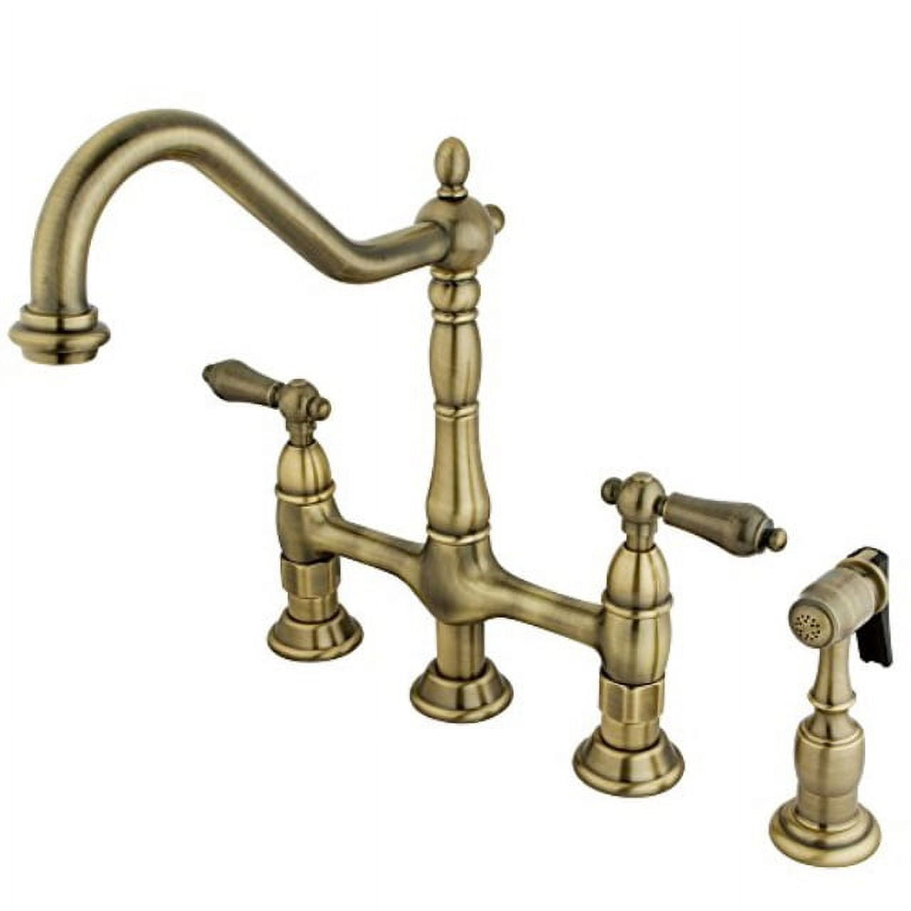 Kingston Brass KS1273ALBS Heritage 8-Inch Kitchen Bridge Faucet with Brass Sprayer, Antique Brass
