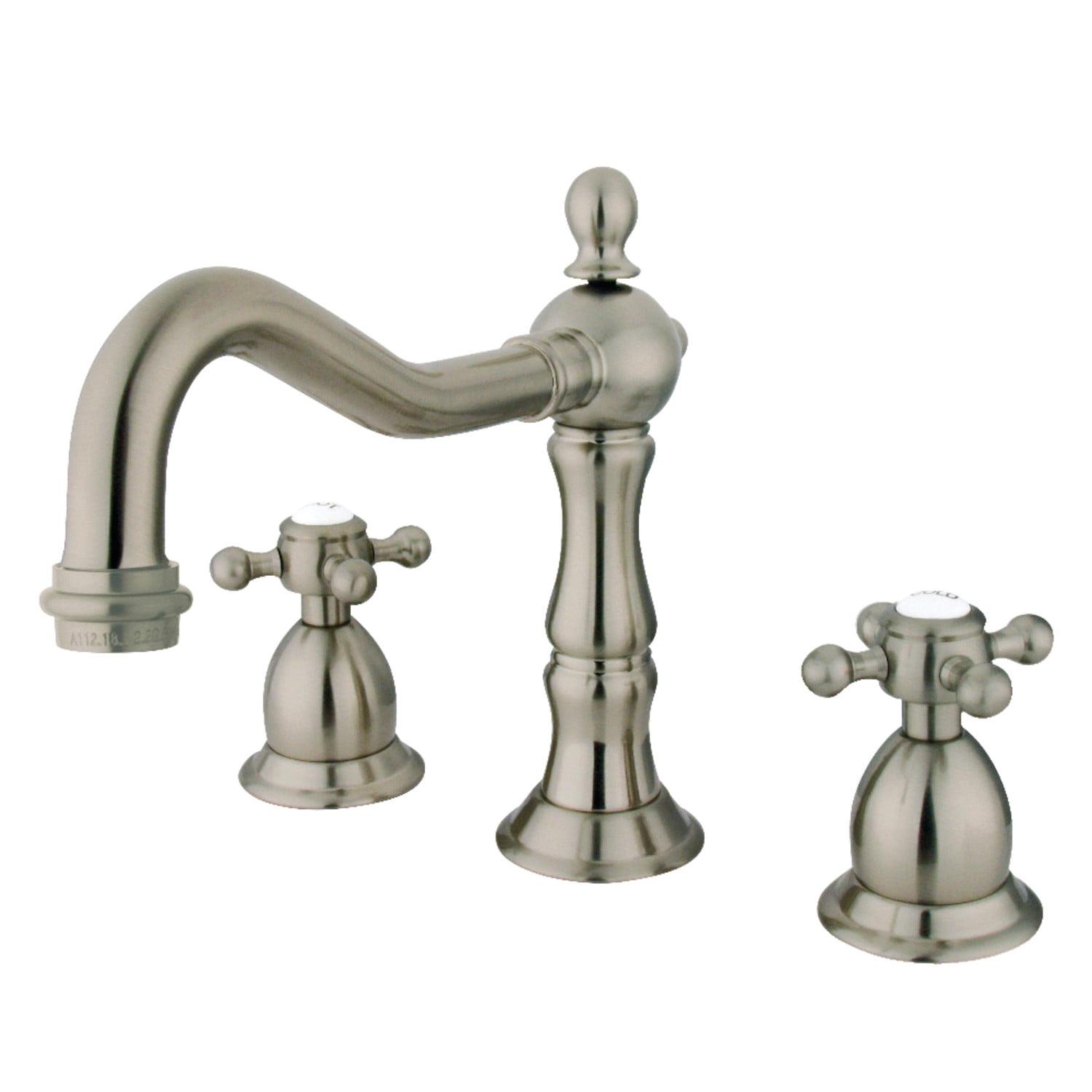 Kingston Brass Heritage Two-Handle 3-Hole Deck Mount Widespread Bathroom Faucet with Brass Pop-Up Drain
