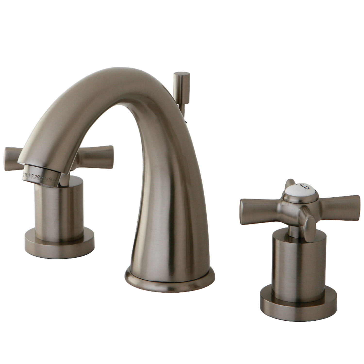 Kingston Brass Millennium Two-Handle 3-Hole Deck Mount Widespread Bathroom Faucet with Brass Pop-Up Drain