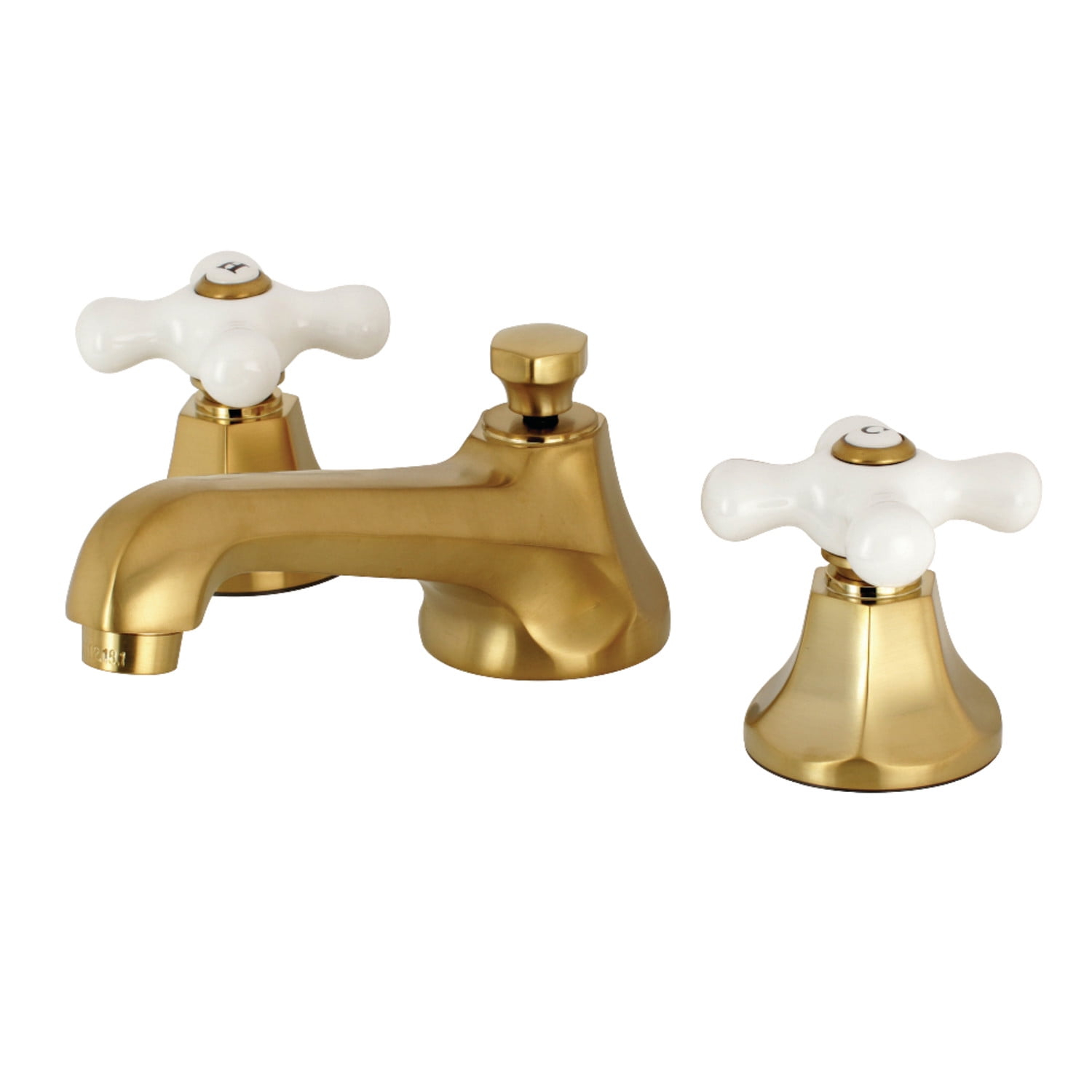 Kingston Brass Metropolitan Two-Handle 3-Hole Deck Mount Widespread Bathroom Faucet with Brass Pop-Up Drain