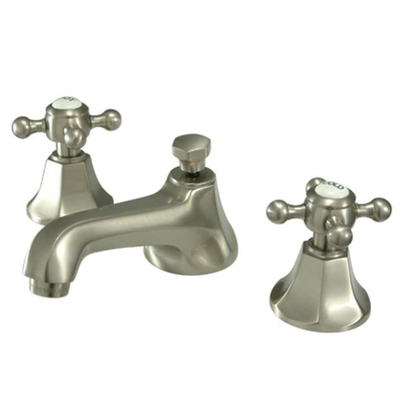 Kingston Brass Metropolitan Two-Handle 3-Hole Deck Mount Widespread Bathroom Faucet with Brass Pop-Up Drain