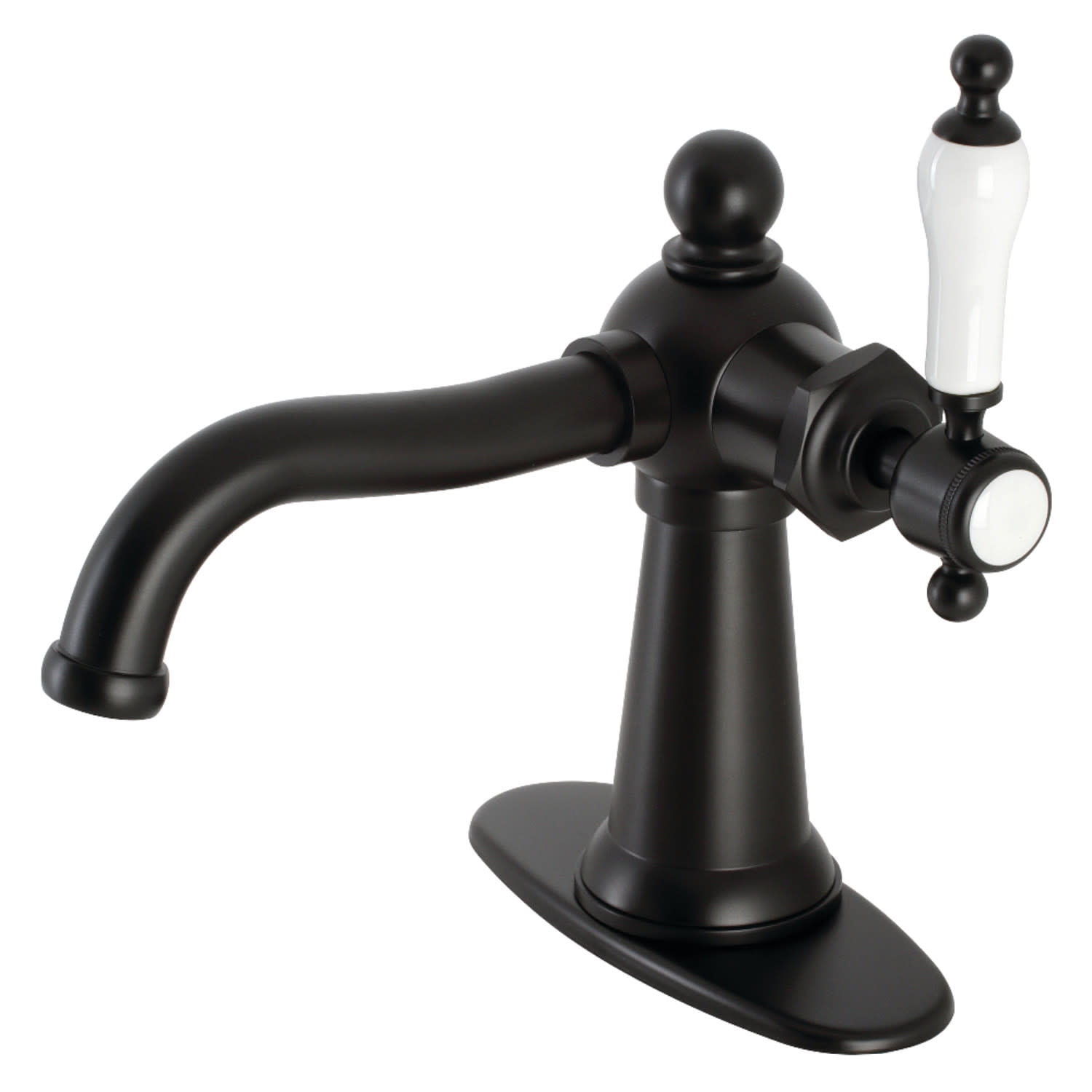 Kingston Brass KSD154KLMB Nautical One-Handle Single-Hole Bathroom Faucet with Deck Plate and Push Pop-Up Drain, Matte Black