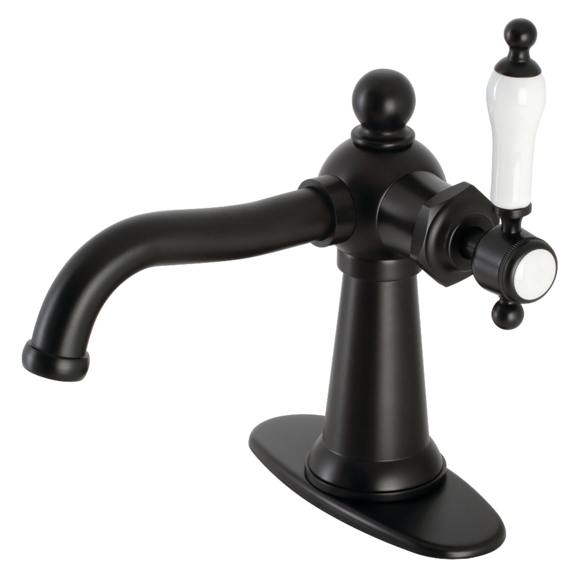 Kingston Brass KSD154KLMB Nautical One-Handle Single-Hole Bathroom Faucet with Deck Plate and Push Pop-Up Drain, Matte Black