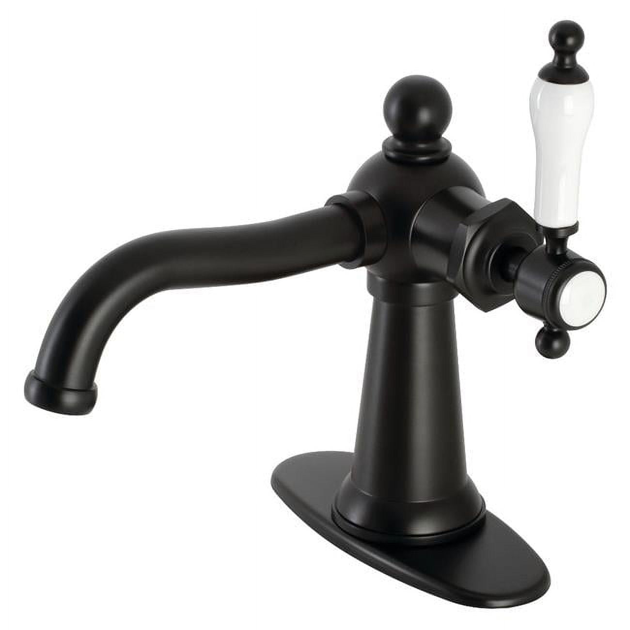 Kingston Brass KSD154KLMB Nautical One-Handle Single-Hole Bathroom Faucet with Deck Plate and Push Pop-Up Drain, Matte Black