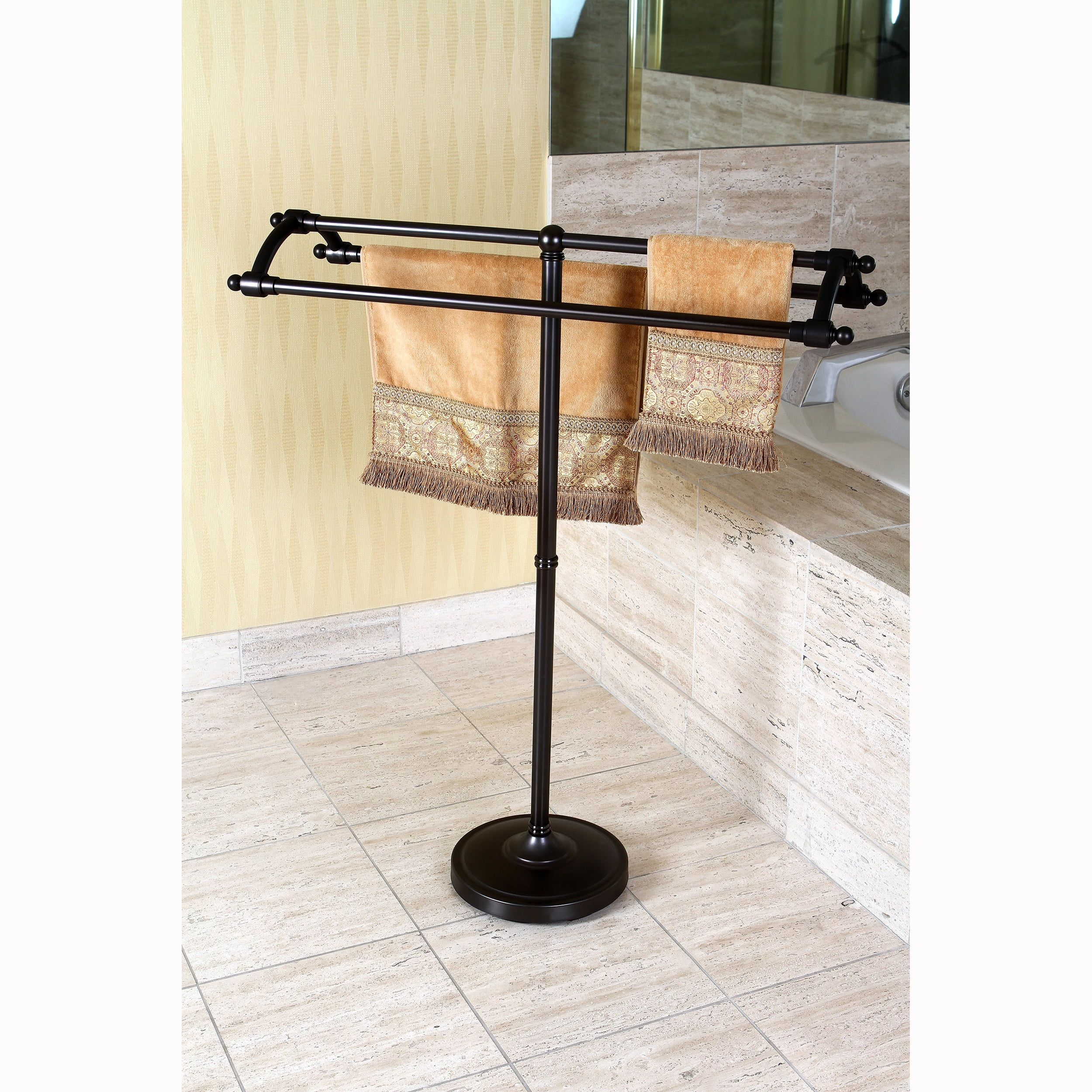 Kingston Brass  Oil Rubbed Bronze Pedestal Bath Towel Rack - brown