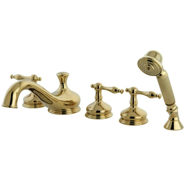Kingston Brass Roman Three-Handle 5-Hole Deck Mount Roman Tub Faucet with Hand Shower