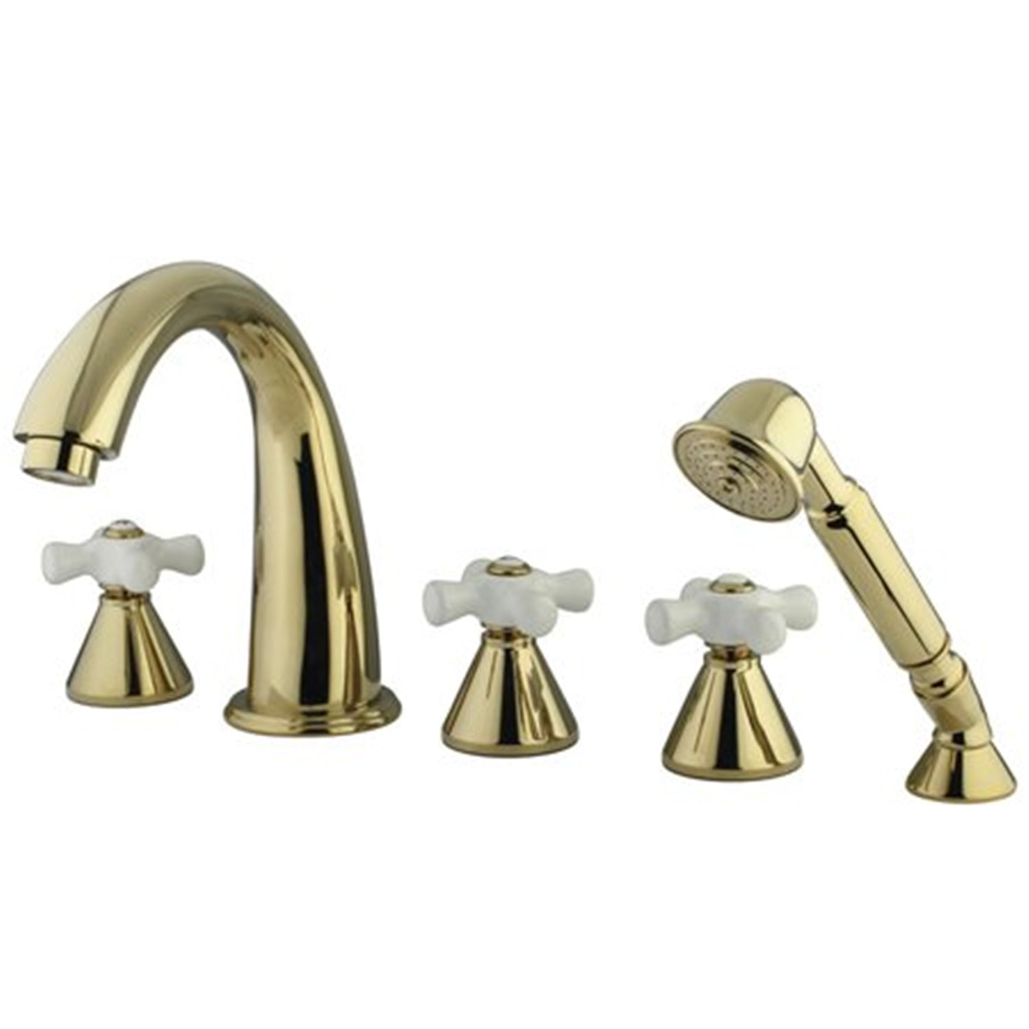 Kingston Brass Milano Three-Handle 5-Hole Deck Mount Roman Tub Faucet with Hand Shower