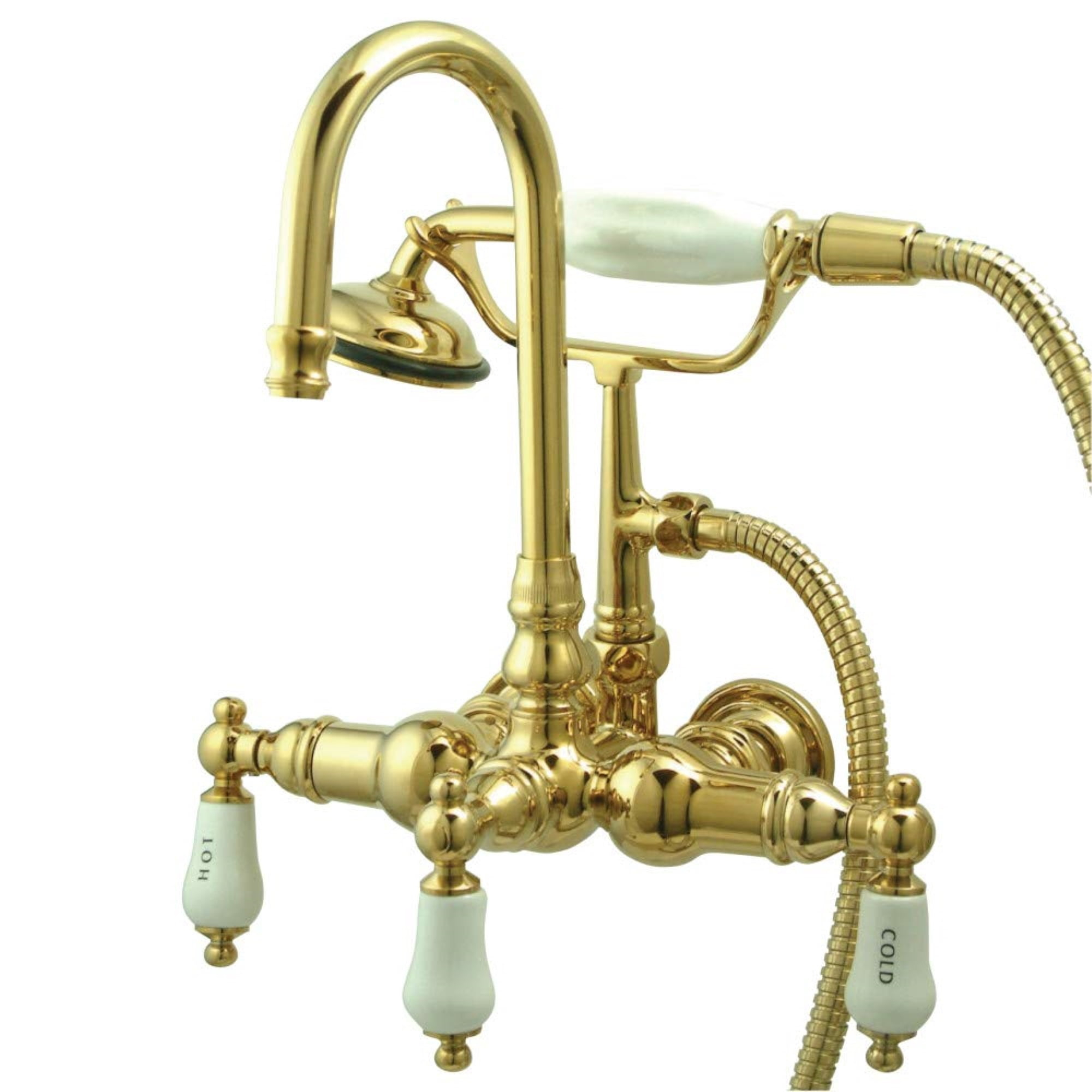 Kingston Brass CC9T2 Kingston Brass Vintage Three-Handle 2-Hole Tub Wall Mount Clawfoot Tub Faucet with Hand Shower