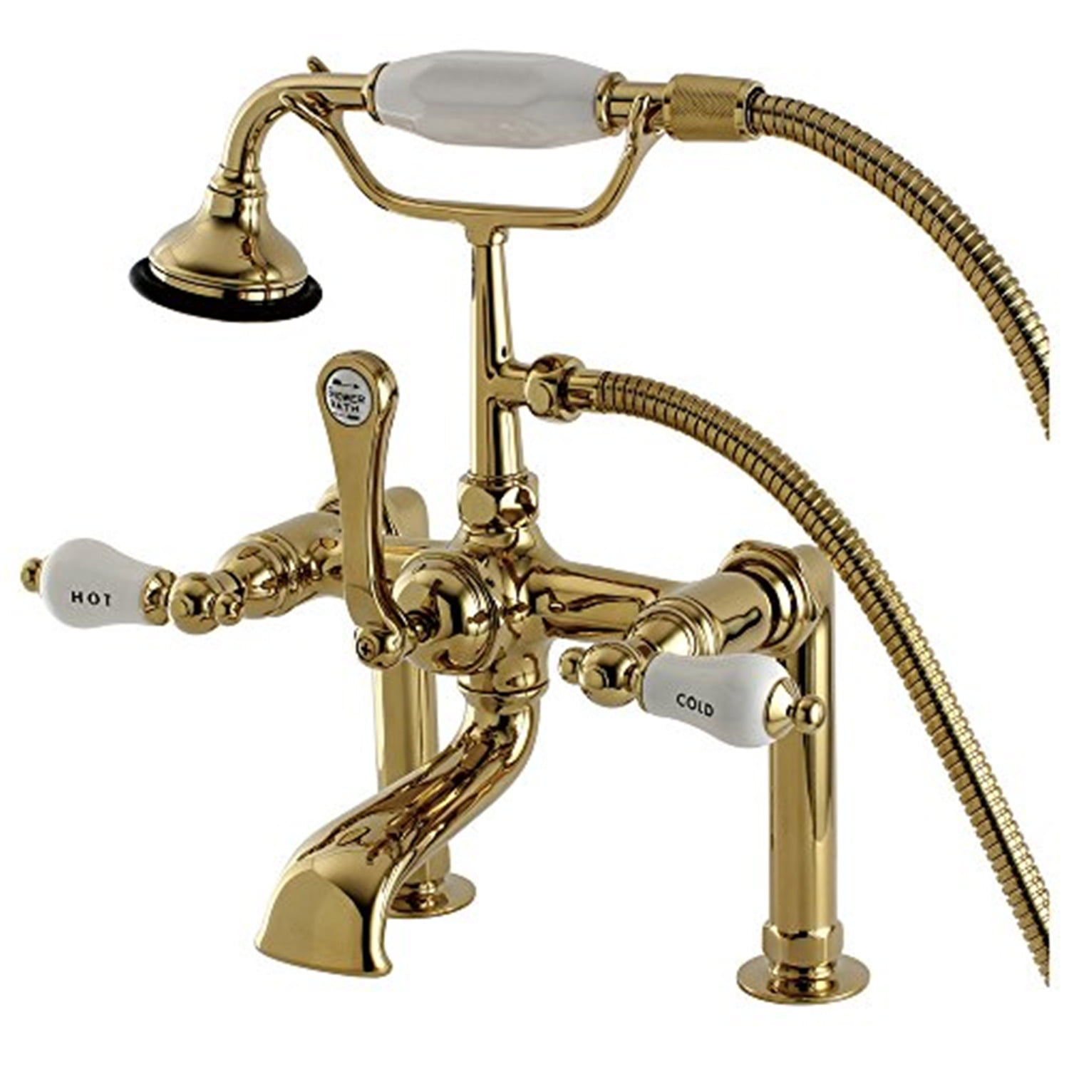 Aqua Eden AE107T2 Vintage Deck Mount Clawfoot Tub Faucet, Polished Brass