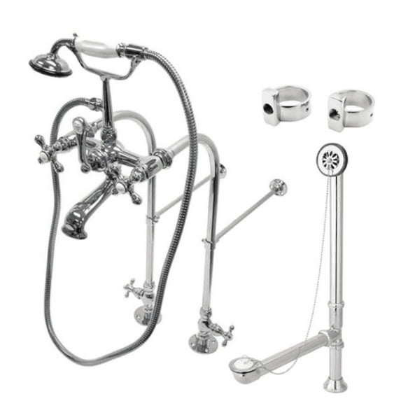Kingston Brass Vintage Two-Handle 2-Hole Freestanding Clawfoot Tub Faucet Package with Supply Line, Hand Shower and Tub Drain