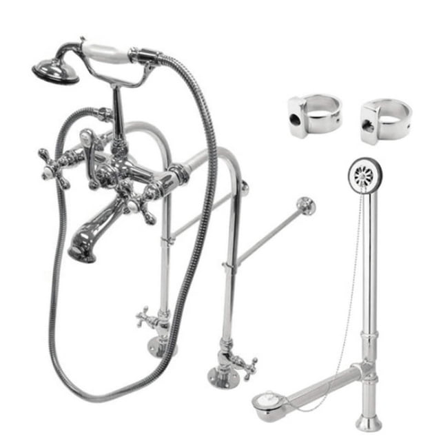 Kingston Brass Vintage Two-Handle 2-Hole Freestanding Clawfoot Tub Faucet Package with Supply Line, Hand Shower and Tub Drain