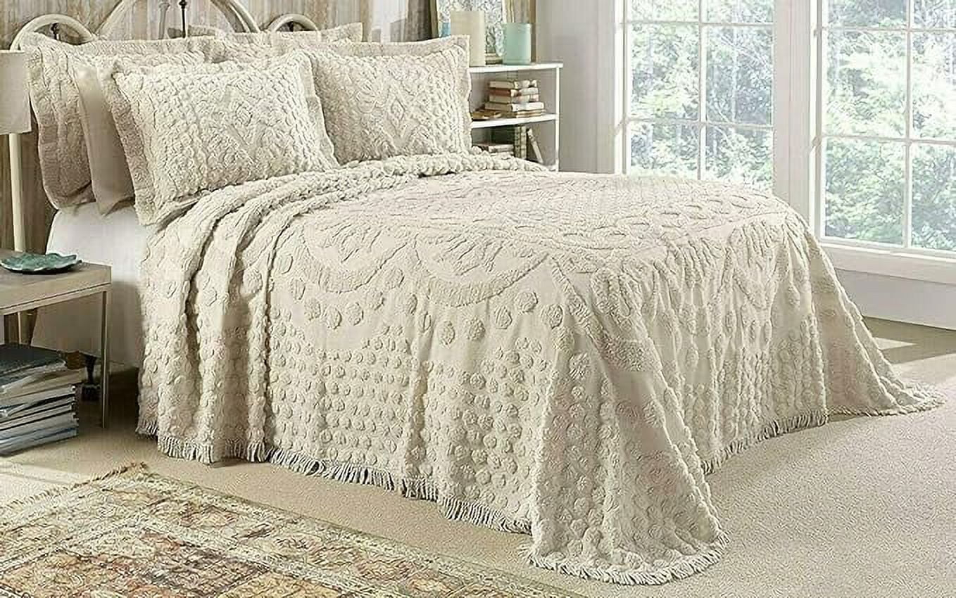 Kingston Chenille Tufted Bedspread And Pillow Sham Set, All Cotton, King Size, Beige