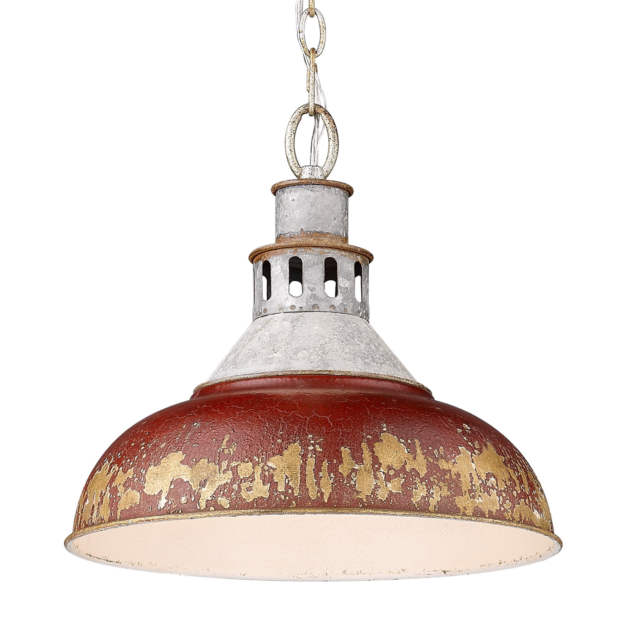 Golden Lighting Kinsley 1-Light Pendant in Aged Galvanized Steel with Antique Red