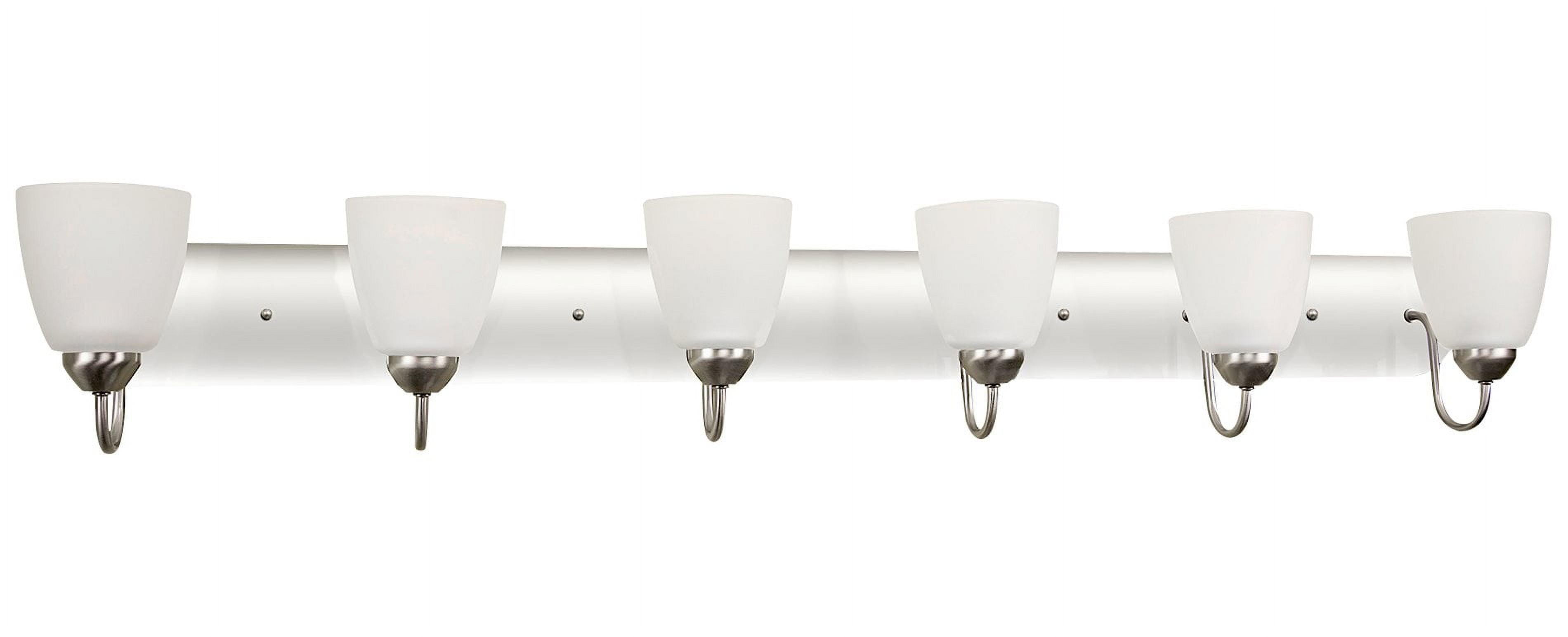 Kira Home Armada 49" 6-Light Over Mirror / Bathroom Light, Frosted Glass Shades, Curved Arms, Brushed Nickel