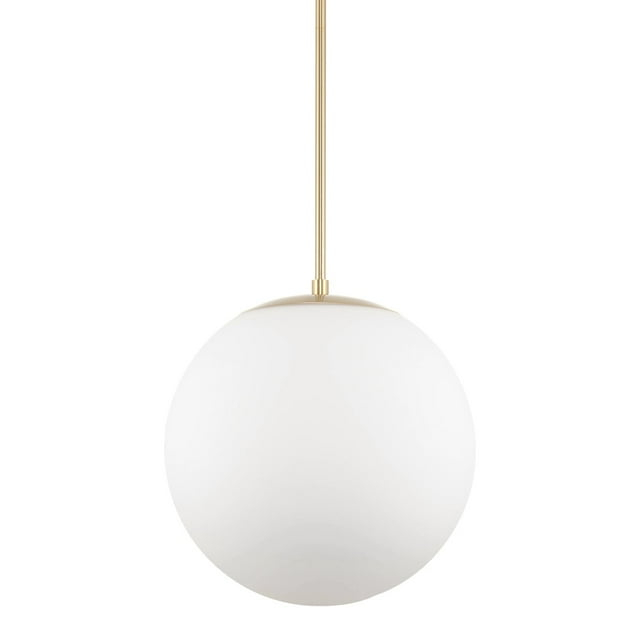 Kira Home Ceres 14" Mid-Century Modern Hanging Orb Pendant Light with Smooth Matte White Frosted Diffuser, Cool Brass