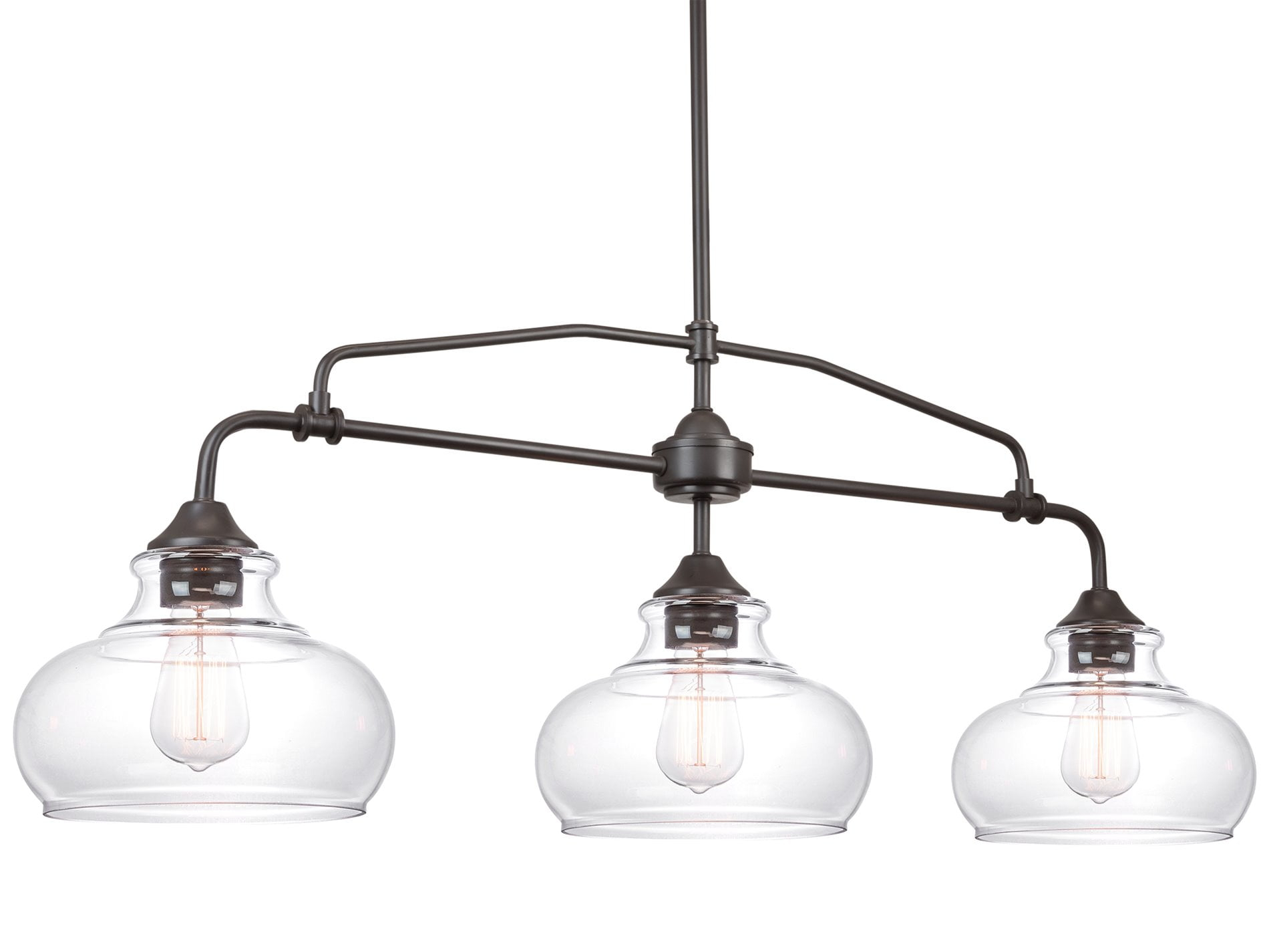 Harlow 38" Oil-Rubbed Bronze Modern Industrial Farmhouse Kitchen Island Light with Clear Glass Shades