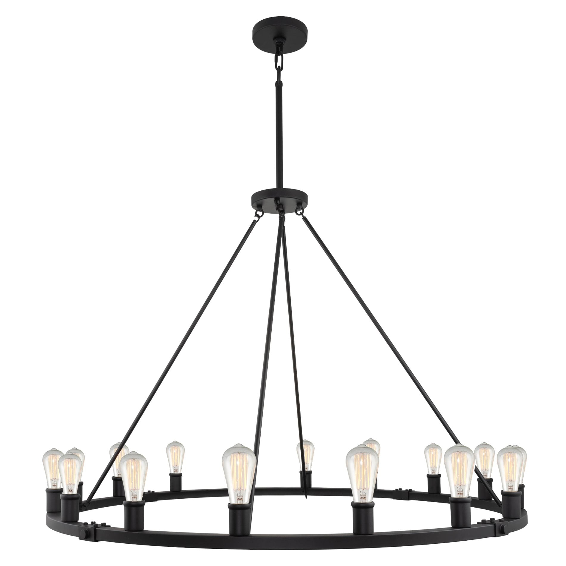 Kira Home Jericho 50" 16-Light Rustic Farmhouse Wagon Wheel Chandelier, Round Kitchen Island Light, Black