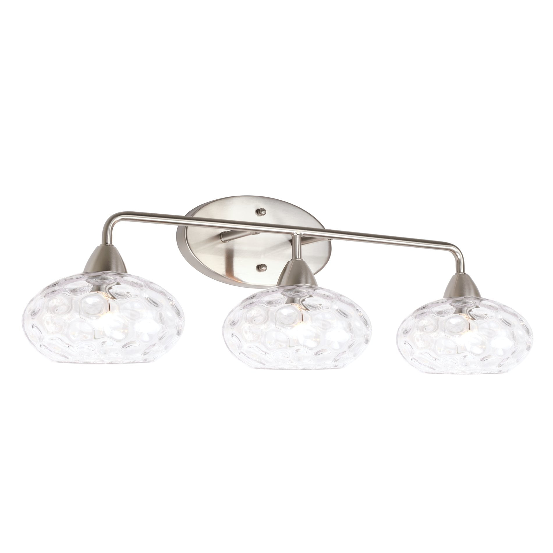 Kira Home Marina 26" Modern 3-Light Vanity/Bathroom Light + Hammered Glass Shades, Brushed Nickel Finish