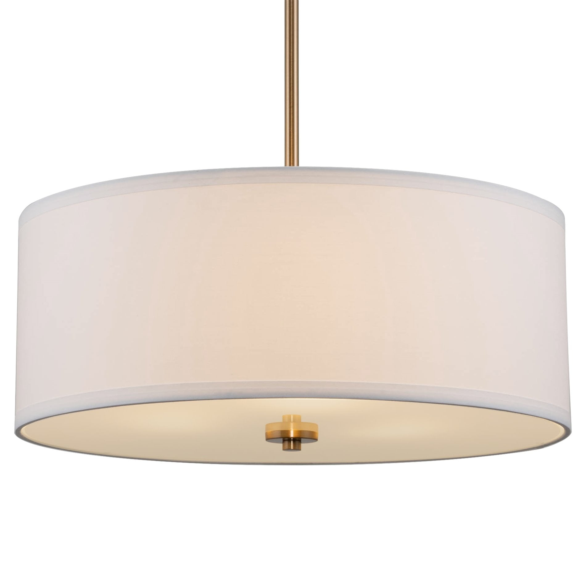 Kira Home Nolan 18" Drum Pendant Chandelier, White Fabric Shade, Round Glass Diffuser, Adjustable Height, Cool Brass