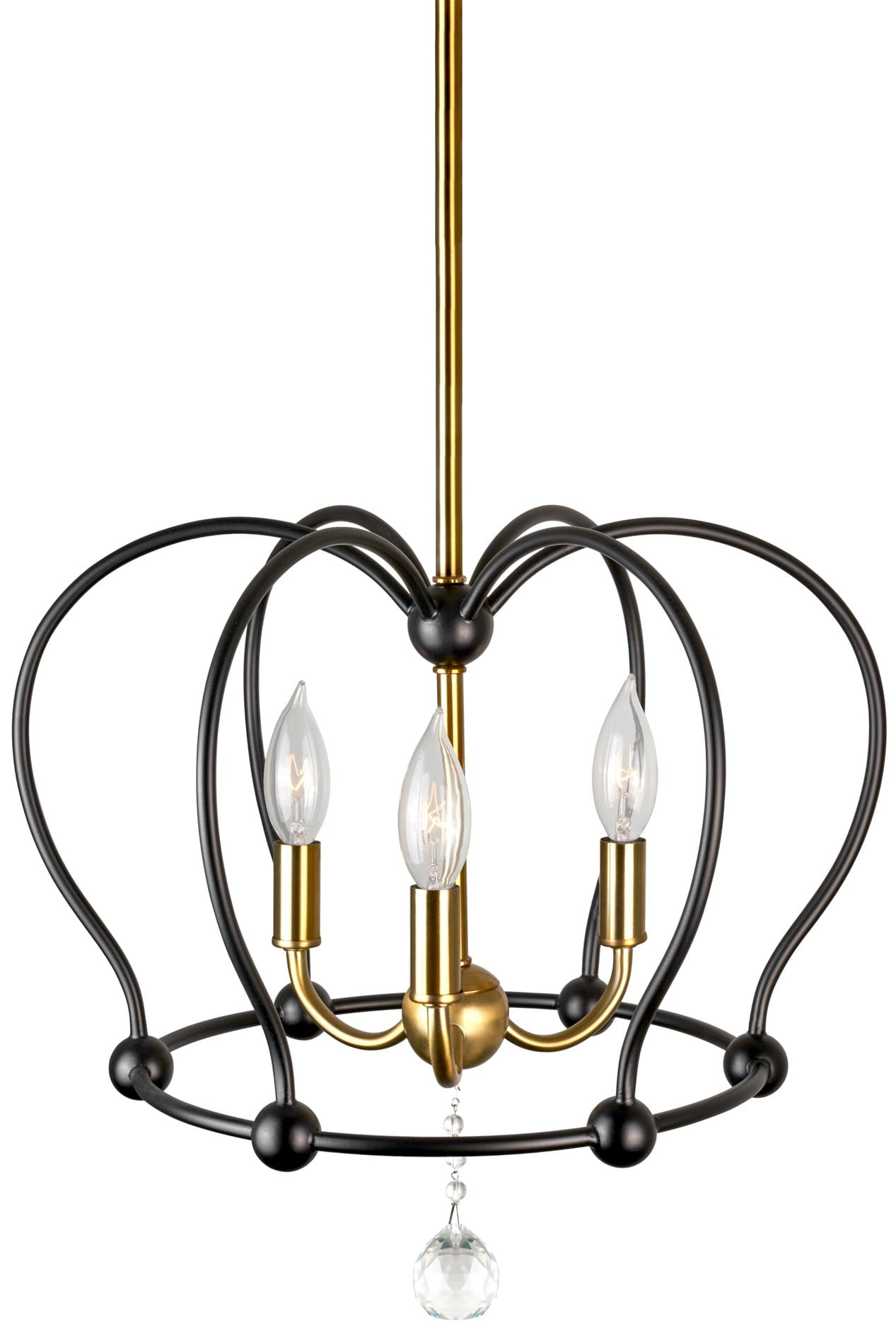 Kira Home Reyna 16" 3-Light Foyer Pendant Light Chandelier, Glass Crystal, Adjustable Height, Warm Brass Accents, Black