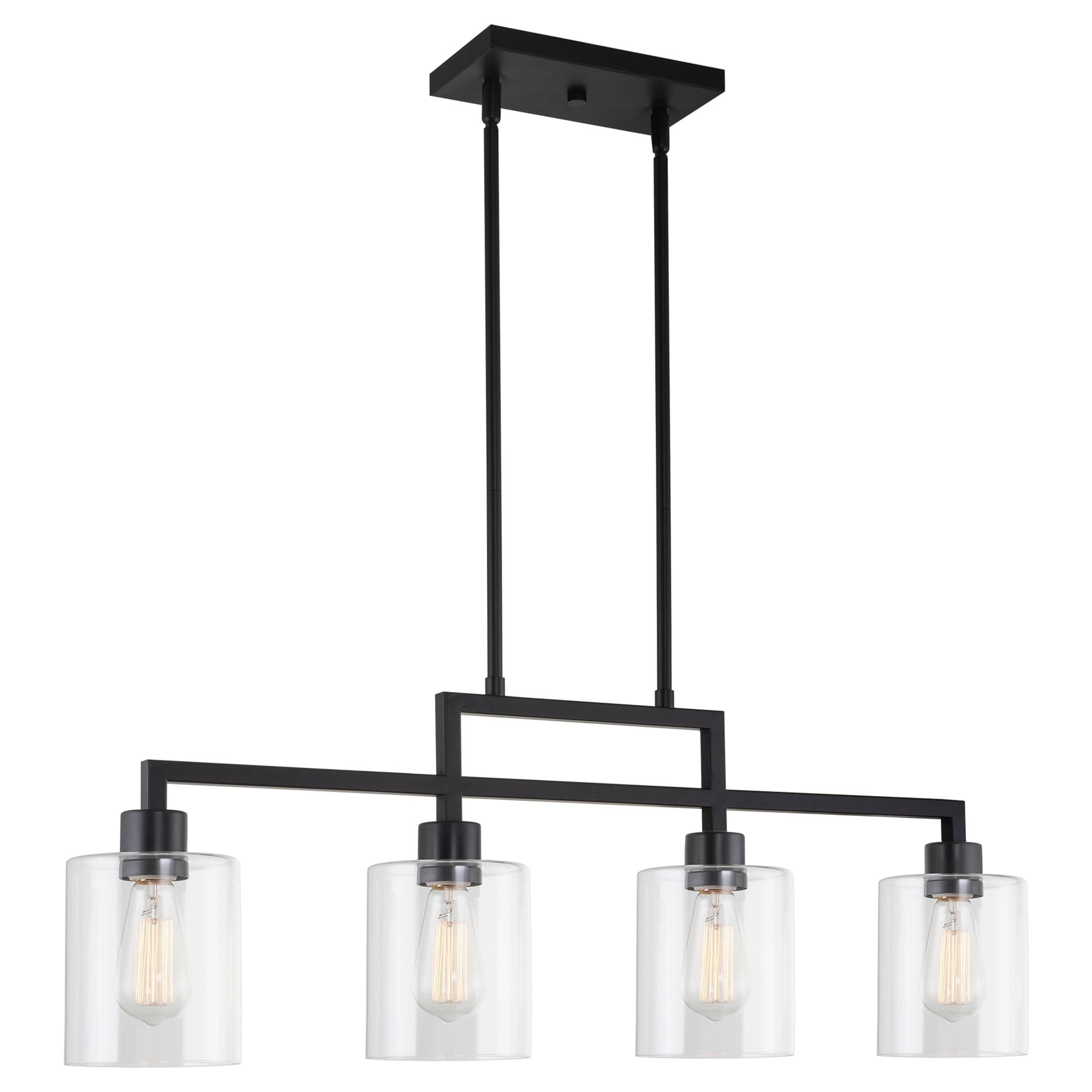 Kira Home Stratford 34" 4-Light Farmhouse Island Light + Glass Shades, Adjustable Hanging Height, Black