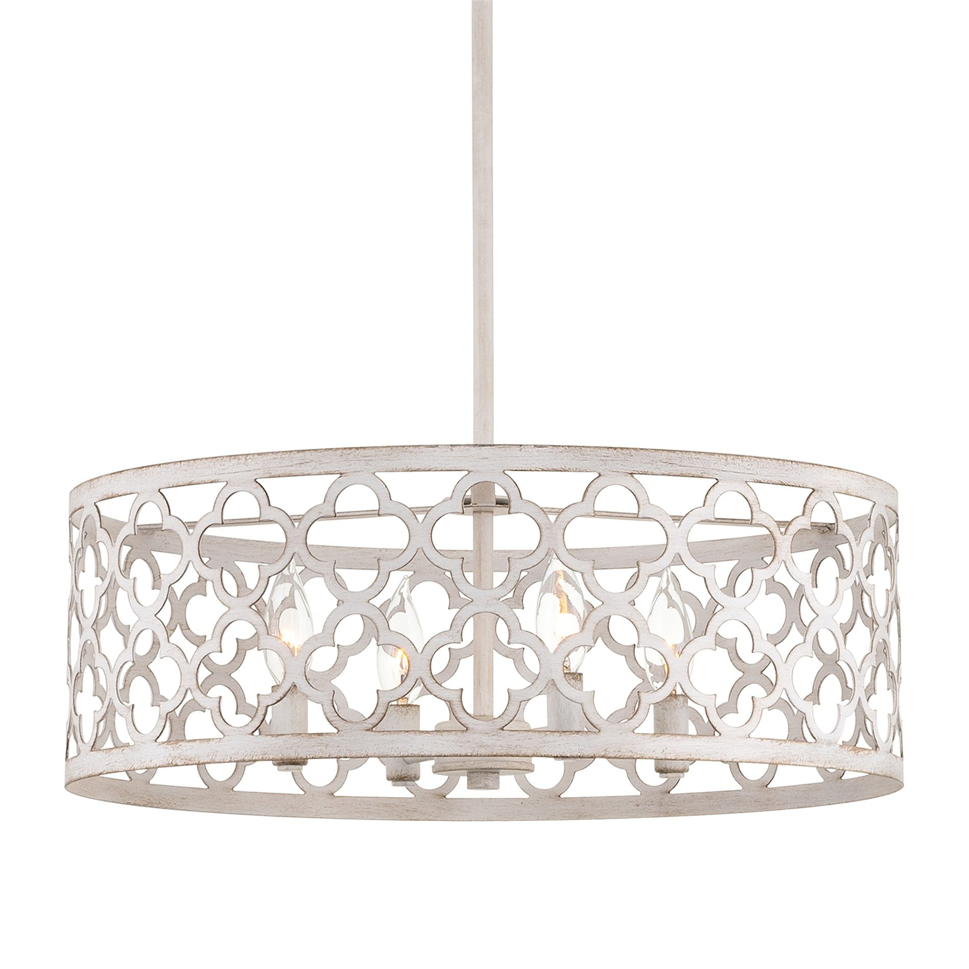 Kira Home Sutton 20" 4-Light Modern Chandelier, Metal Quatrefoil Drum Shade, Antique White Finish
