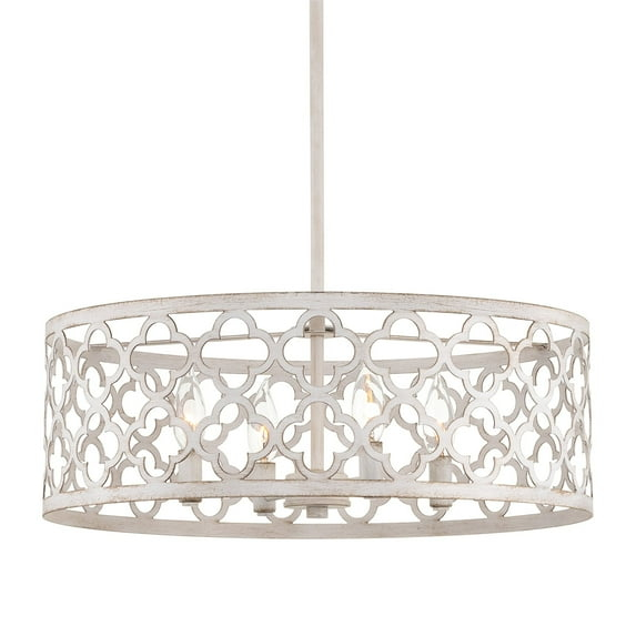 Kira Home Sutton 20" 4-Light Modern Chandelier, Metal Quatrefoil Drum Shade, Antique White Finish