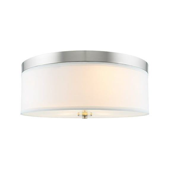 Kira Home Walker 15" 3-Light Flush Mount Ceiling Light, White Fabric Shade + Round Glass Diffuser, Brushed Nickel