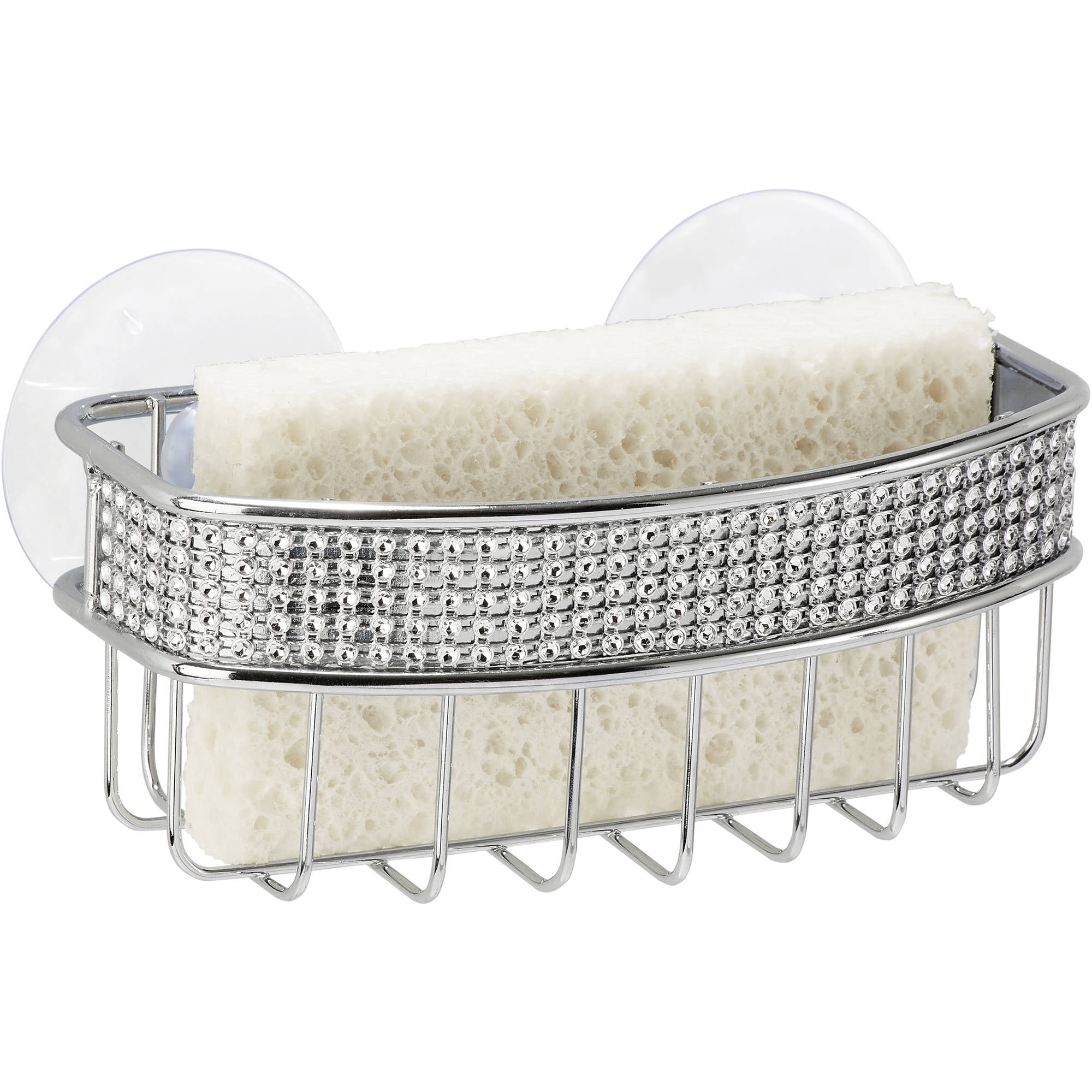 Kitchen Details Sponge Holder with 2 Suction Cups Metal Sink Caddy, Chrome, 5.71" x 2.76" x 2.36"