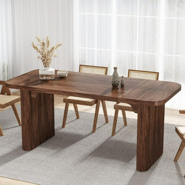 Kitchen Dining Table for 4-6 People, 62-Inch Farmhouse Dining Table with Double Robust Pedestal