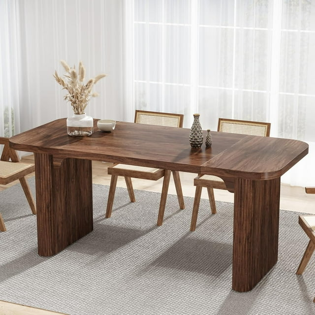 Kitchen Dining Table for 4-6 People, 62-Inch Farmhouse Dining Table with Double Robust Pedestal