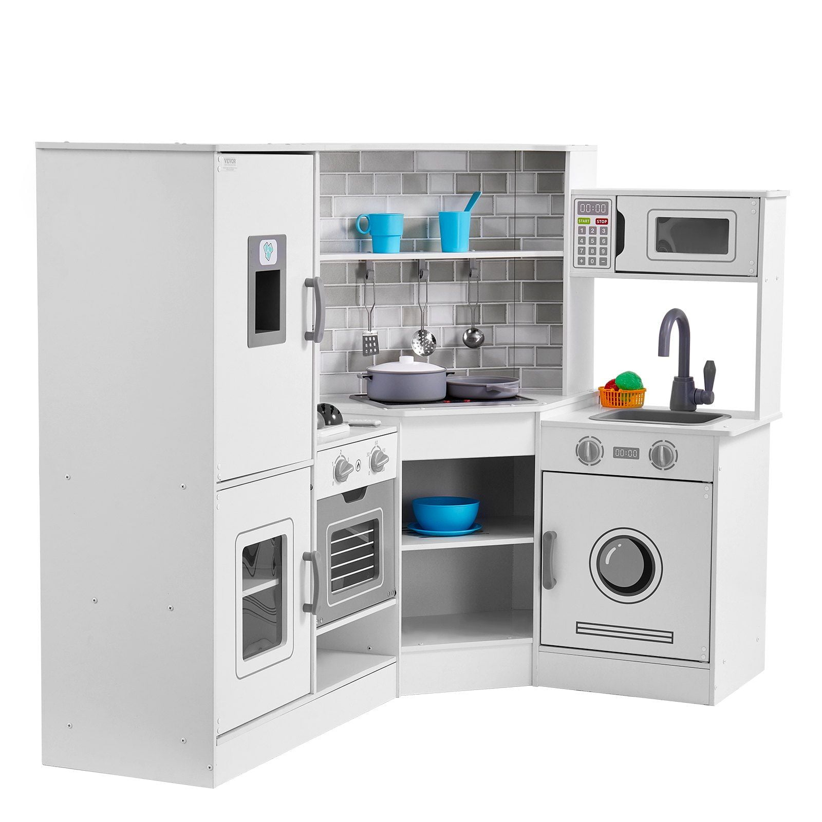 Kitchen Playset Kids Pretend Cooking Play Toy 24 Piece Accessories Children Pretend Play Toy White