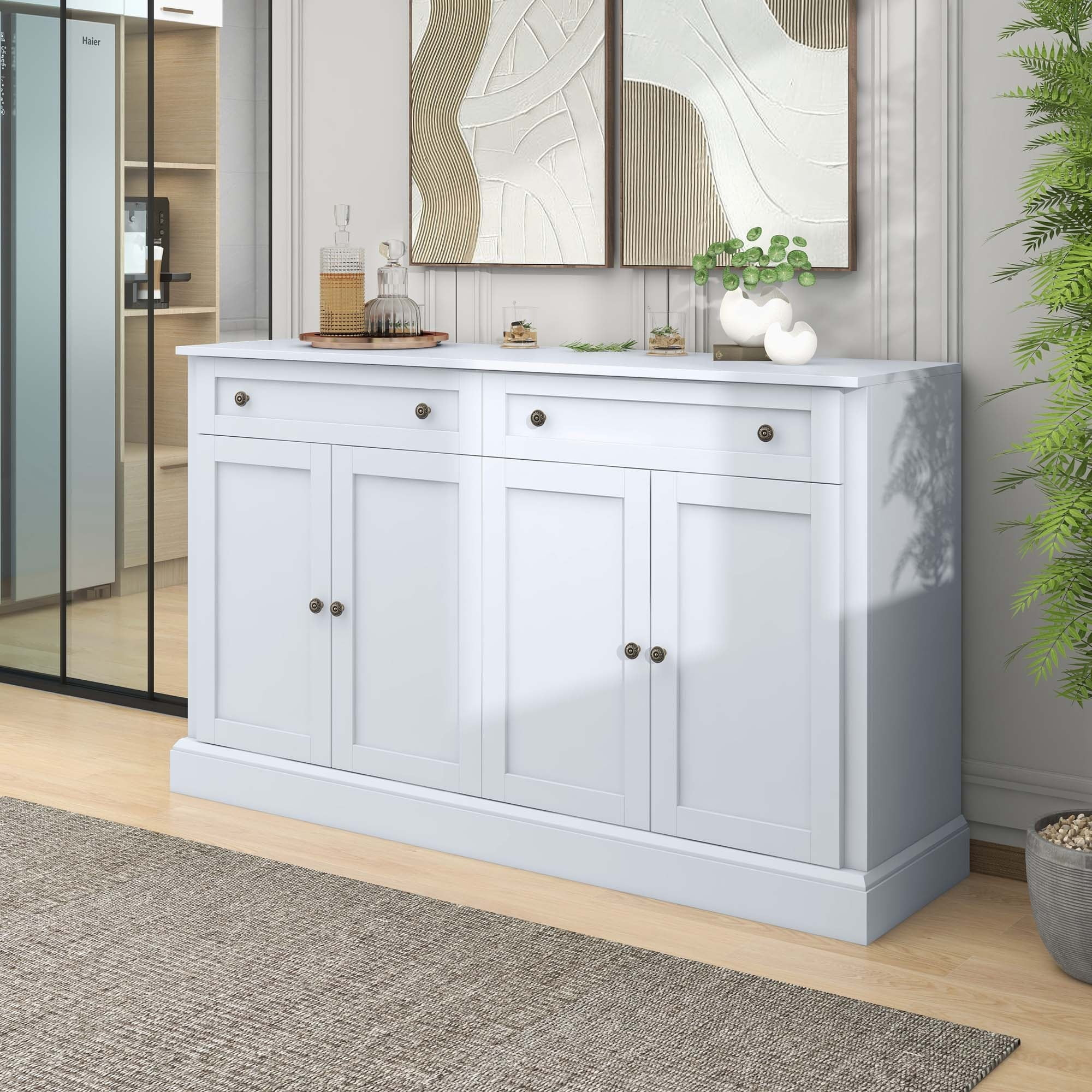 Kitchen Sideboard  with 2 Drawers and Adjustable Shelves White