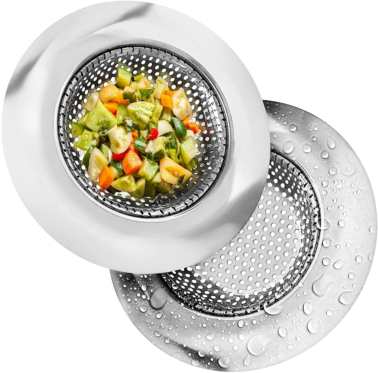 Kitchen Sink Strainer - Food Catcher for Most Sink Drains - Rust Free Stainless Steel - 2 Pack - 4.5 Inch Diameter