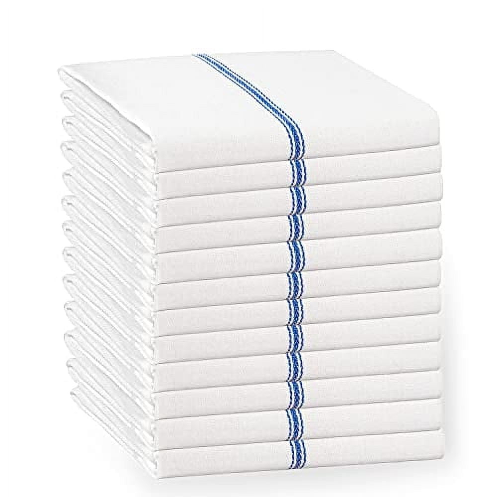 Kitchen Towels Set - 100% Pure Cotton Dish Towels for Kitchen, Super Absorbent Kitchen Hand Towel, Soft & Durable Dish Cloths, Pack of 12 – 15”x25”, Blue Stripe