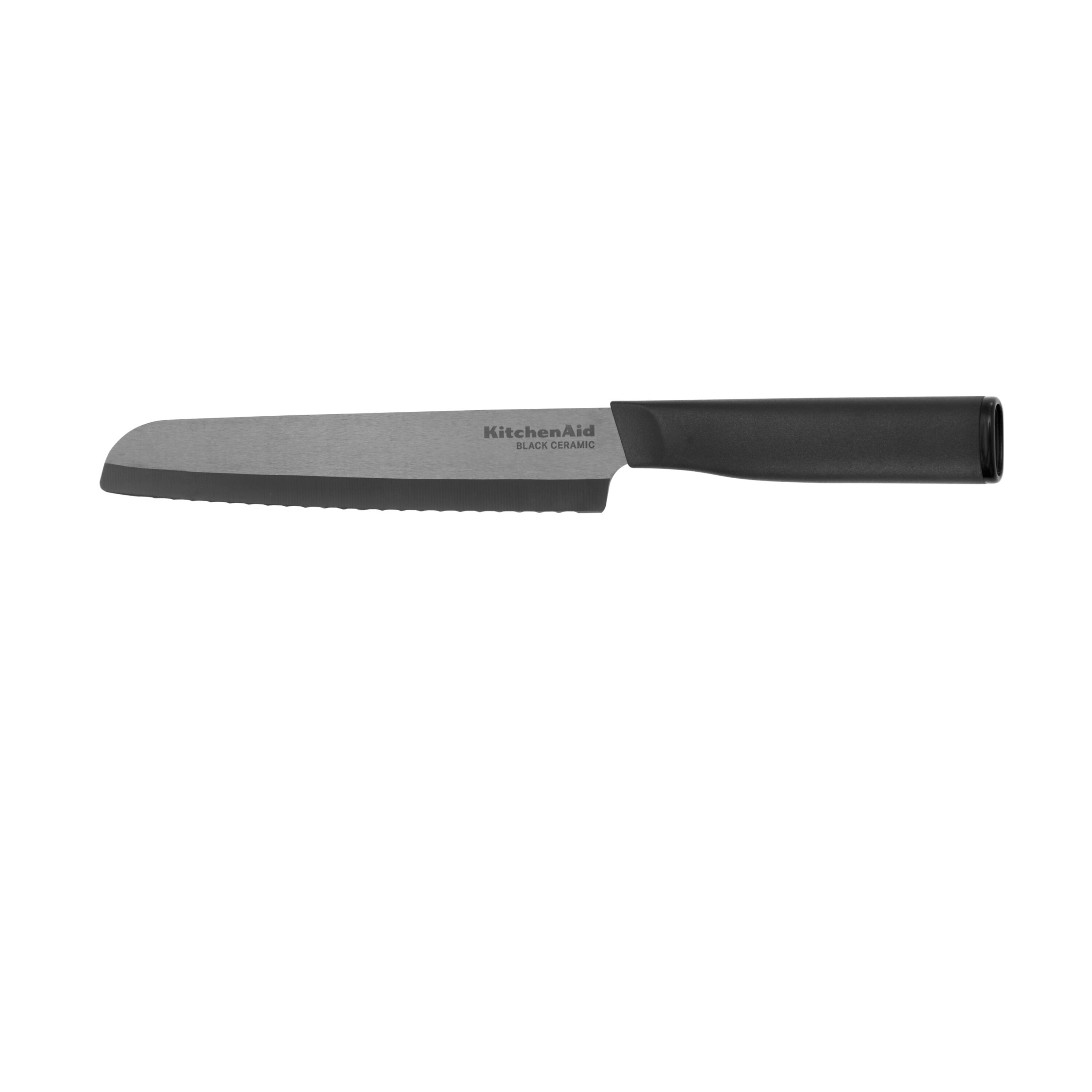 Kitchenaid Classic Ceramic Serrated Bread Knife with Endcap and Blade Cover, 6-inch, Black