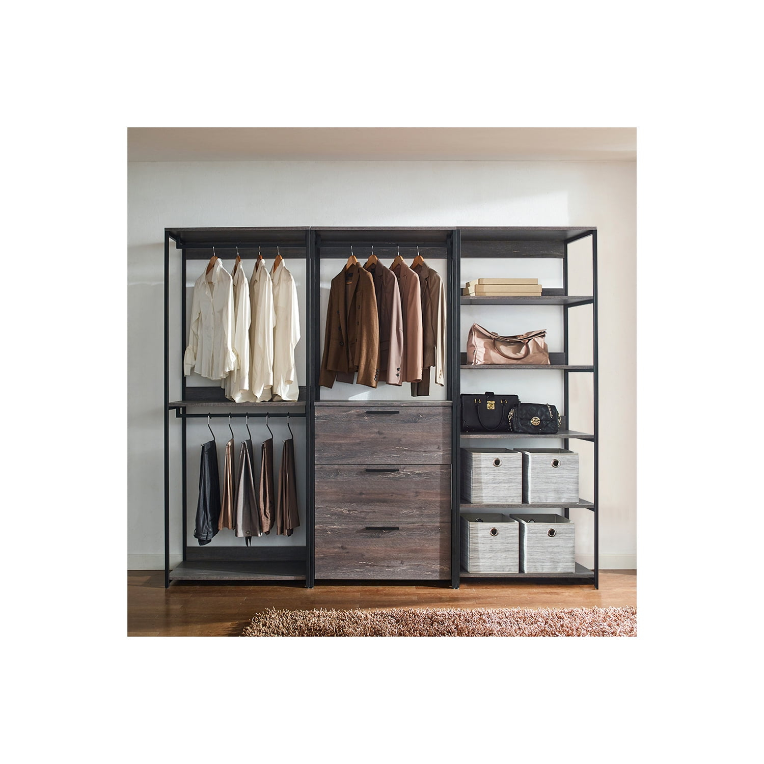Klair Living Monica Wood Walk-in Closet System in Rustic Gray