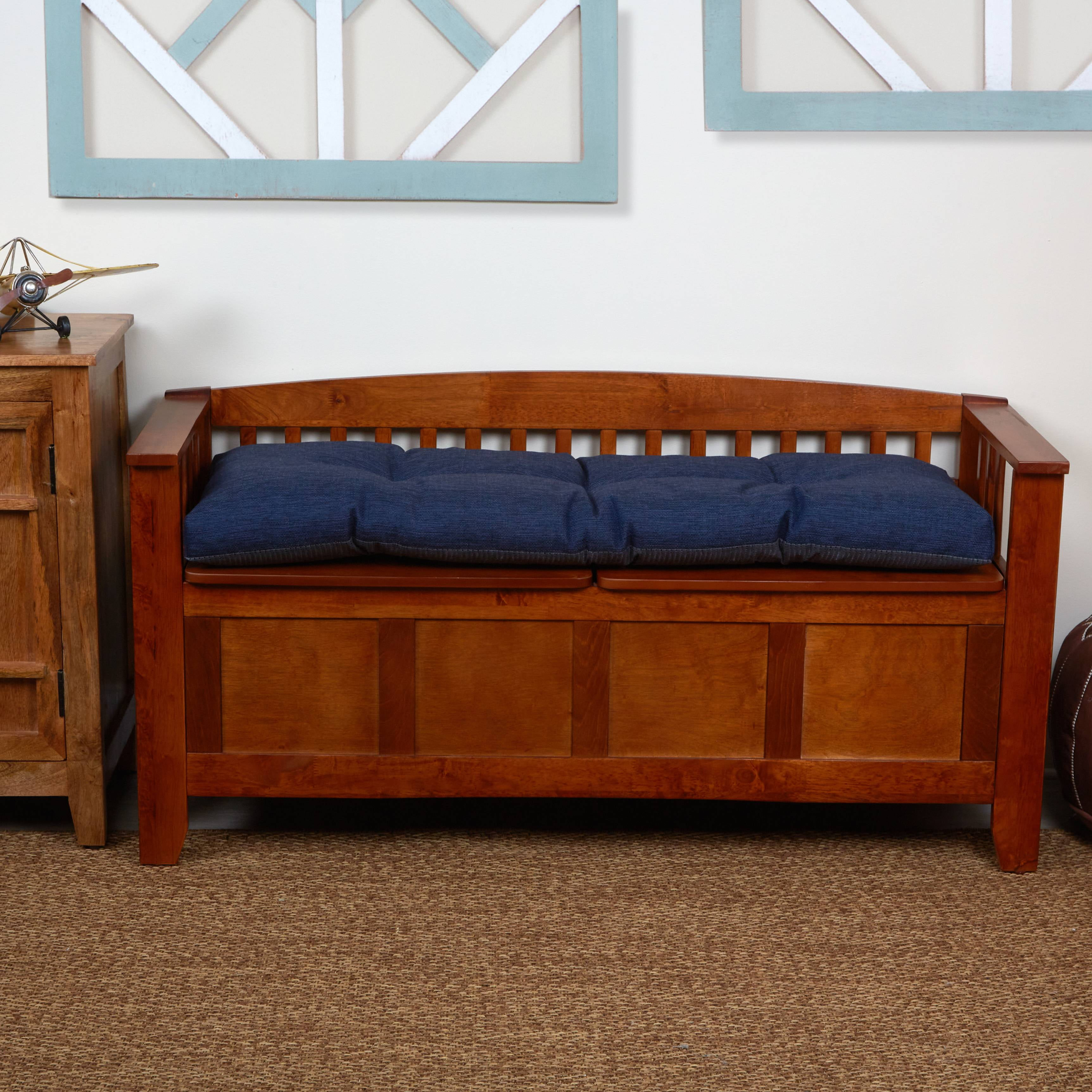 Gripper 35" Tufted Omega Universal Bench Cushion Indigo: Solid Rectangle Indoor Seat Cushion, Polyester Woven Material