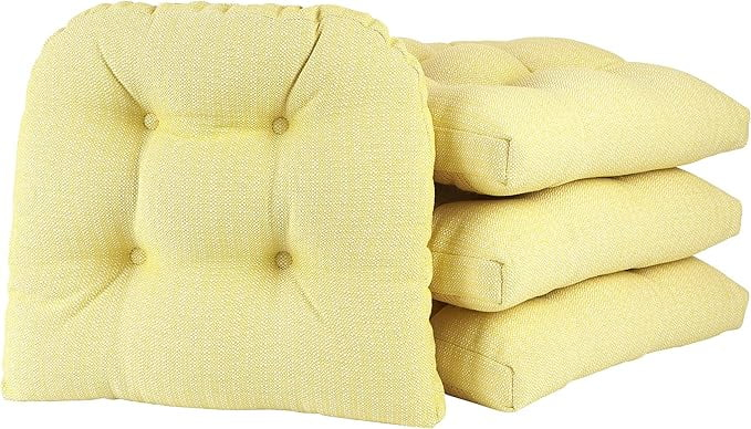 Klear Vu Gripper Overstuffed Universal Non-Slip Dining Chair Cushions for Kitchen Decor or Office Use, U-Shaped Skid-Proof Seat Pad, 15x15 Inches, 4 Count, Solid Yellow