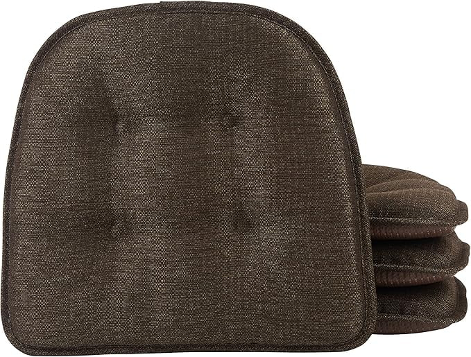 Non-Slip Tufted Chair Cushions for Dining Room, Kitchen and Office Use, U-Shaped Skid-Proof Seat Pad, 15x16 Inches, 4 Pack, Chestnut