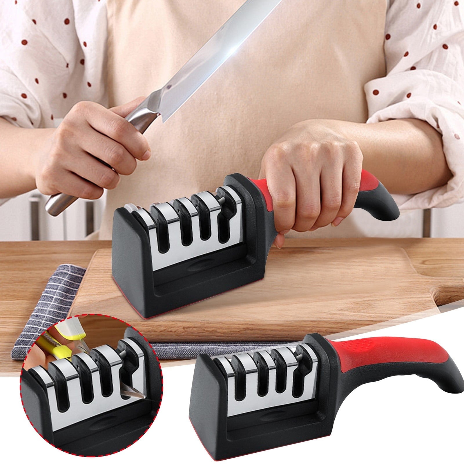 Knife Sharpeners for Kitchen Knives, Stainless Steel 4 in1 Kitchen Knife Sharpener, Ergonomic and Easy to Use Knife Sharpening Kit with 4 Stage Sharpening Slots