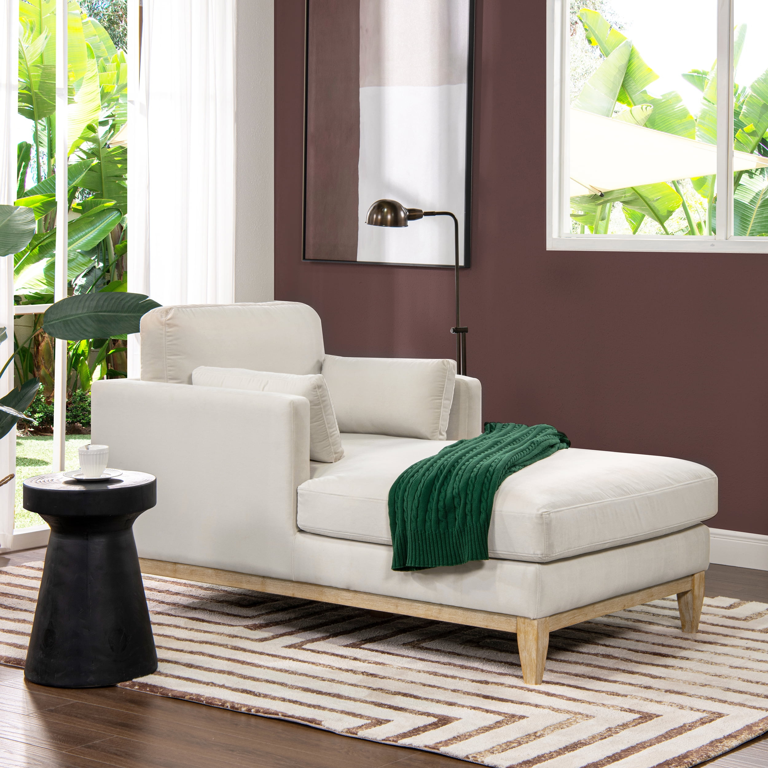 Jennifer Taylor Home Knox 65" Modern Farmhouse Performance Velvet Living Room Chaise Lounge Chair in French Beige