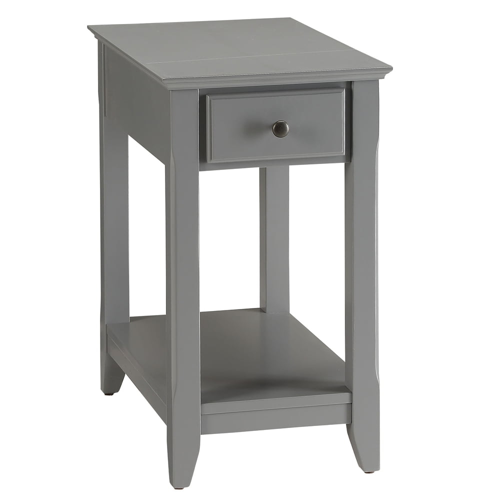 Knubmt 1 Drawer Side Table with Bottom Shelf, Wood End Table for Living Room, Office, Gray