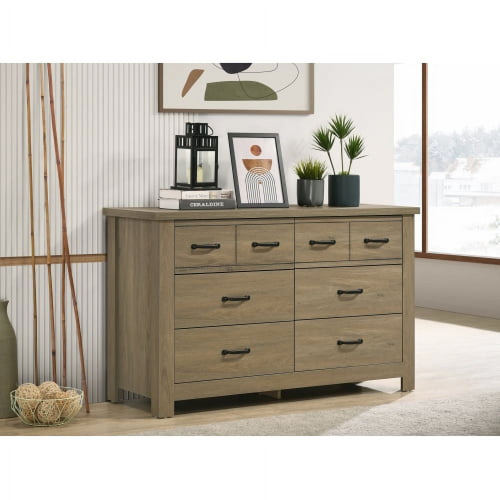 DUOSONG Finn 51" Coffee Gray Oak Finish Dresser with 6 Drawers and Black Handles