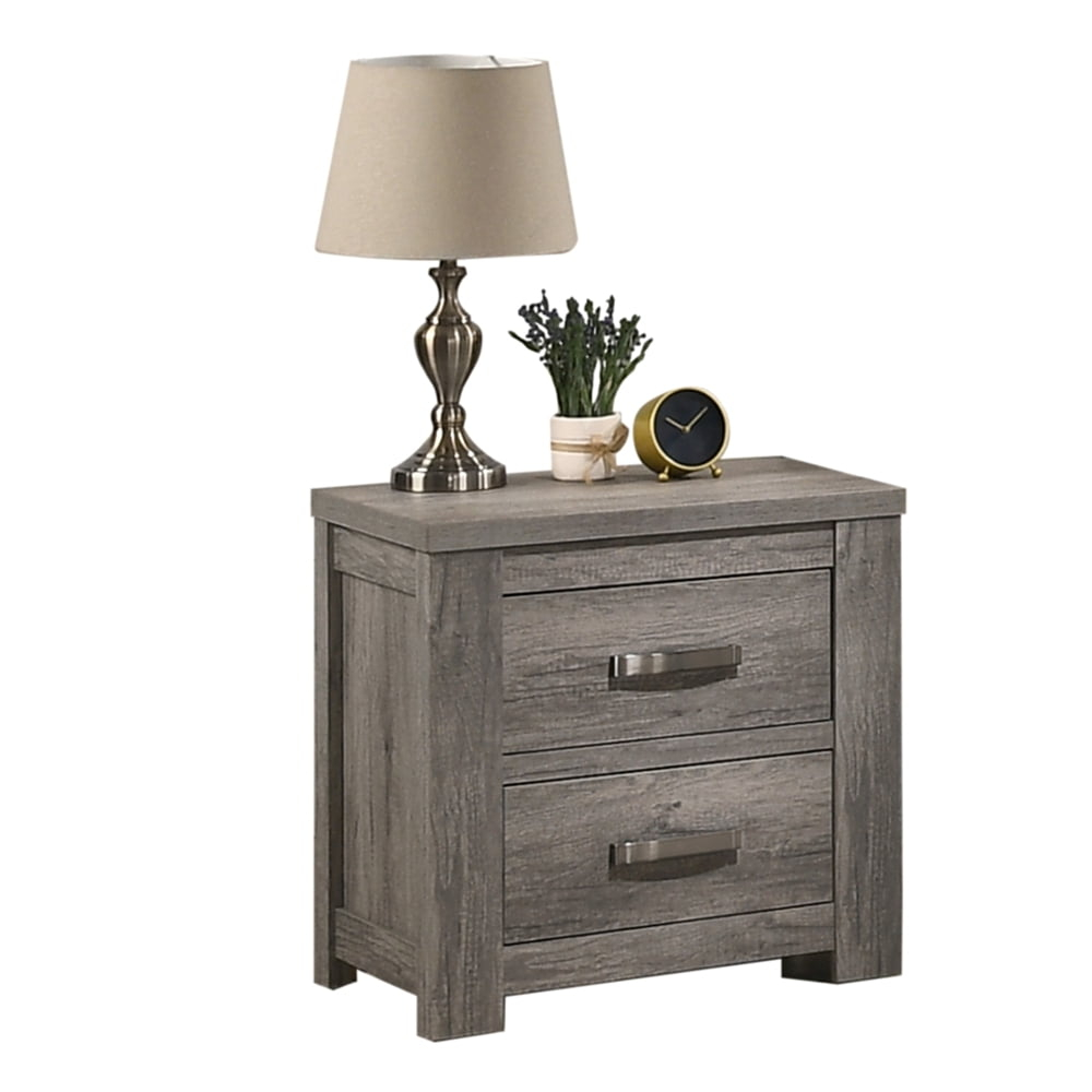 Roundhill Furniture Floren Contemporary Wood Two-Drawer Nightstand - Weathered Gray